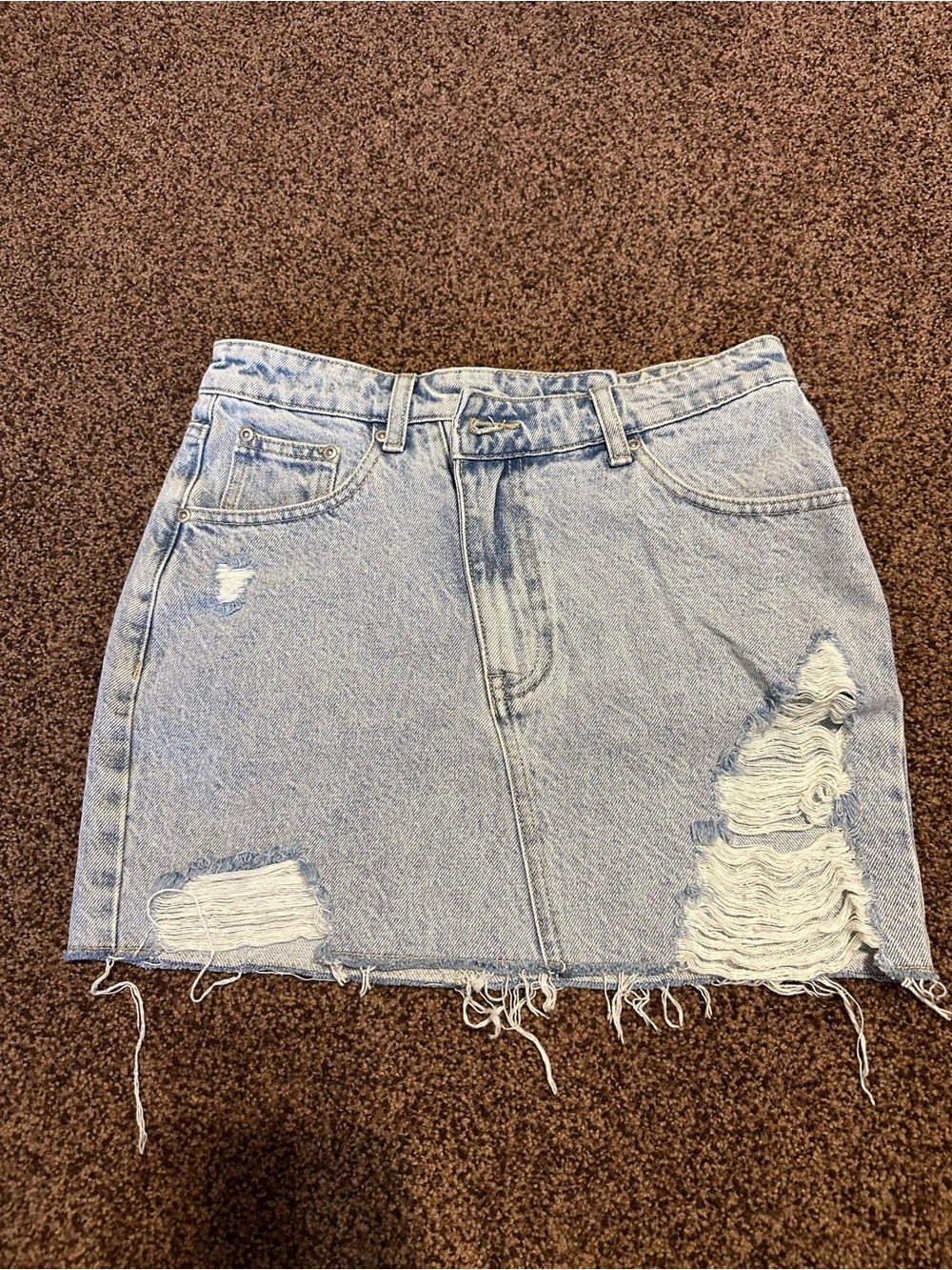 GREY LAB Light Blue Distressed Denim Mini Skirt